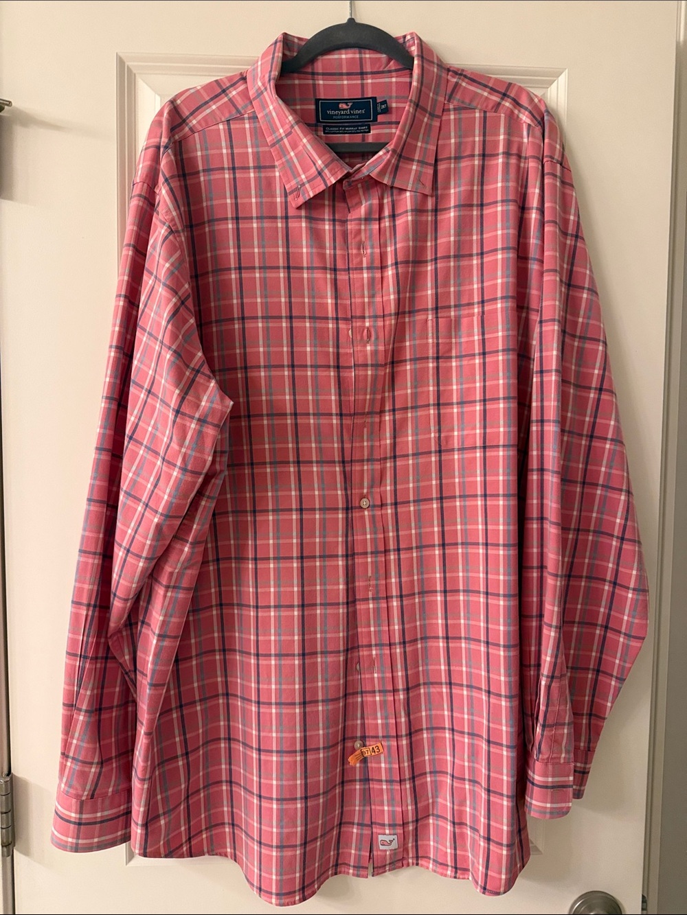 Vineyard Vines Coral Pink and Blue Plaid Button-Down Shirt
